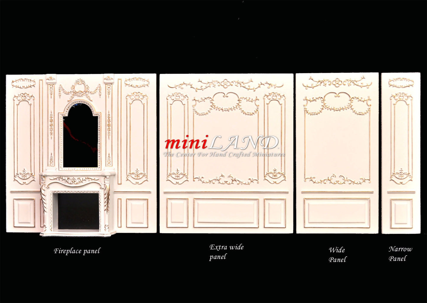 Fireplace panel - Royal Paneling line White with gold for 1:12 dollhouse miniature wall panel