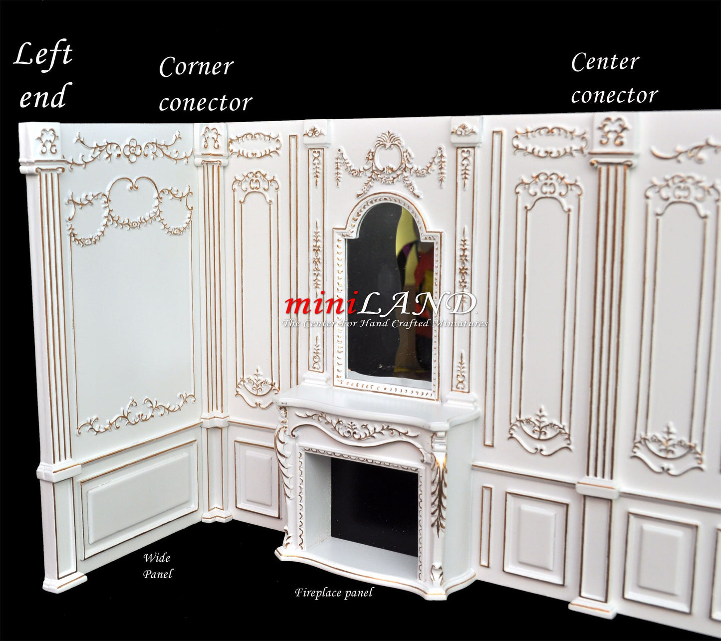 Fireplace panel - Royal Paneling line White with gold for 1:12 dollhouse miniature wall panel