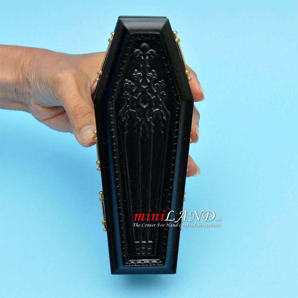 Black Coffin wood top Dollhouse miniature 1:12 scale fits Heidi Ott dolls funeral