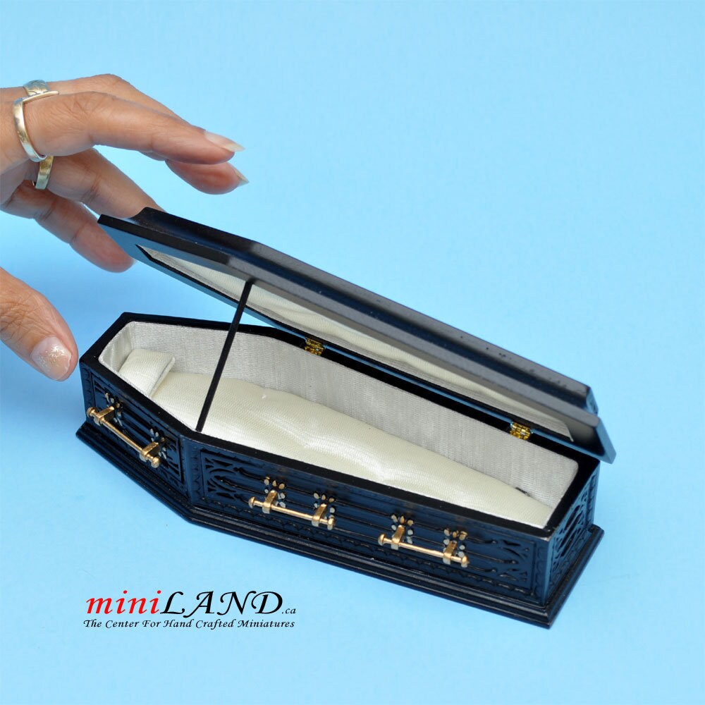 Black Coffin wood top Dollhouse miniature 1:12 scale fits Heidi Ott dolls funeral