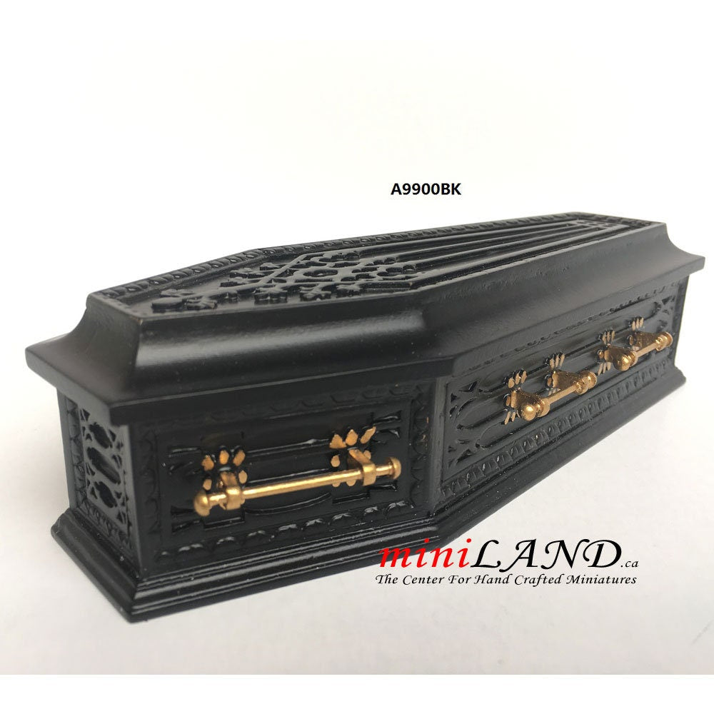 Black Coffin wood top Dollhouse miniature 1:12 scale fits Heidi Ott dolls funeral