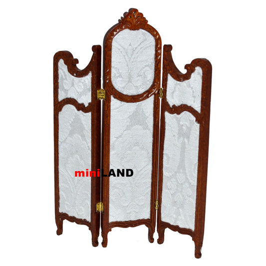 Adjustable Panelled Screen divider partition wall elegant  for 1:12 bedroom dollhouse miniature wood WN with white fabric
