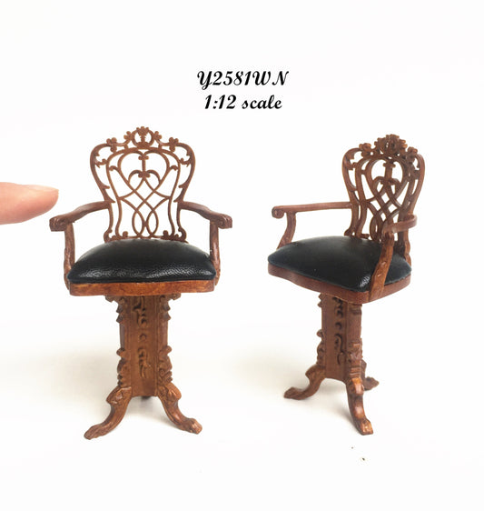 Casino Tall Chair for play game room Walnut Dollhouse miniature 1:12 High bar stool wood roulette table Y2581