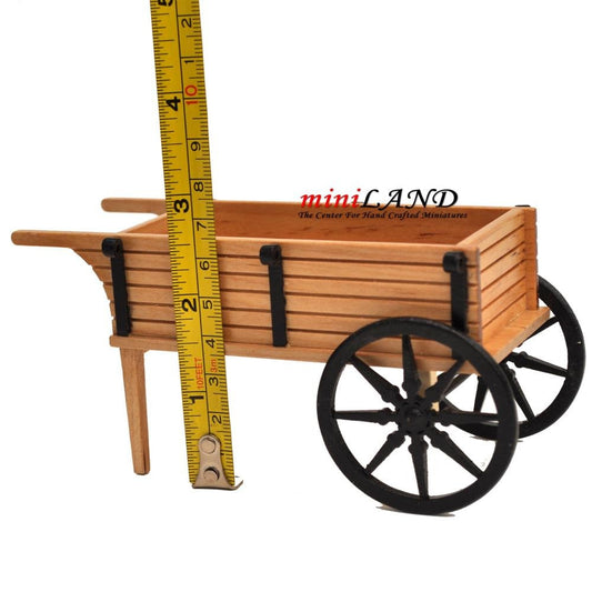 Wooden Wheel Barrow Stall Flowers / vegetables store shop display 1:12 scale miniature dollhouse with wheels Y6080 GO