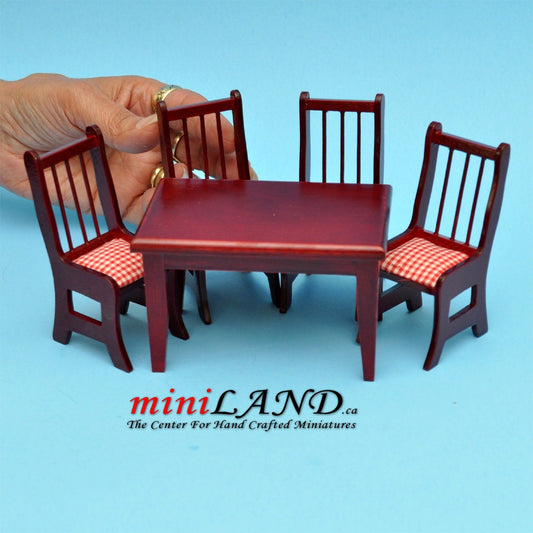 5 pcs country style Kitchen table with chairs MH dollhouse miniature 1:12 for minis plaid cushion set TableMH