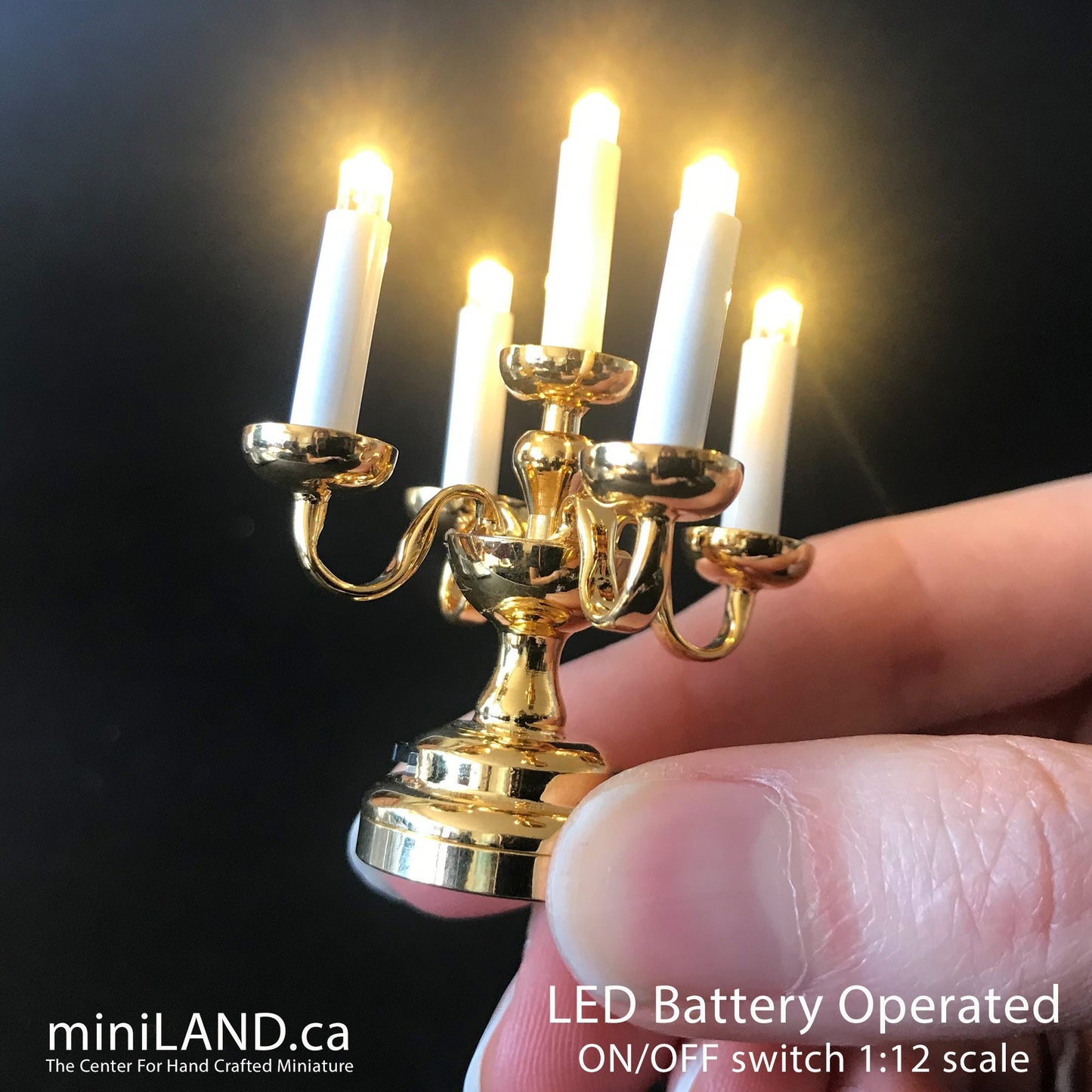 Small Candelabra 5 candles  Super bright  with on/off switch for 1:12 scale dollhouse miniatures candle