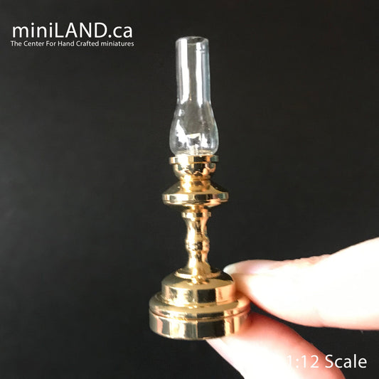 Trad. tall Hurricane brass Lamp LED Super bright with On/off switch for dollhouse miniature 1:12 scale
