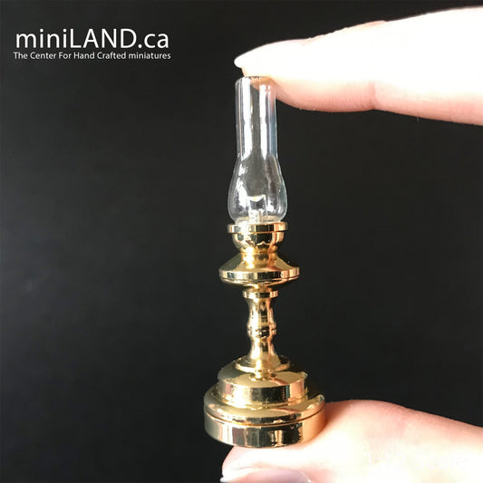 Trad. tall Hurricane brass Lamp LED Super bright with On/off switch for dollhouse miniature 1:12 scale