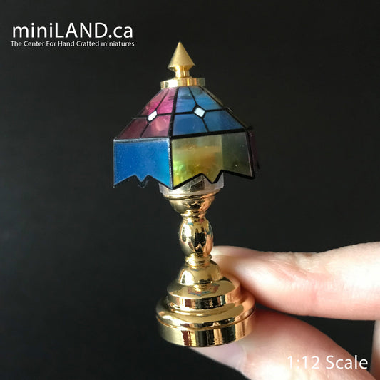 Colored Brass Tiffany lamp LED Super bright with On/off switch for Dollhouse miniature 1:12 scale colorful