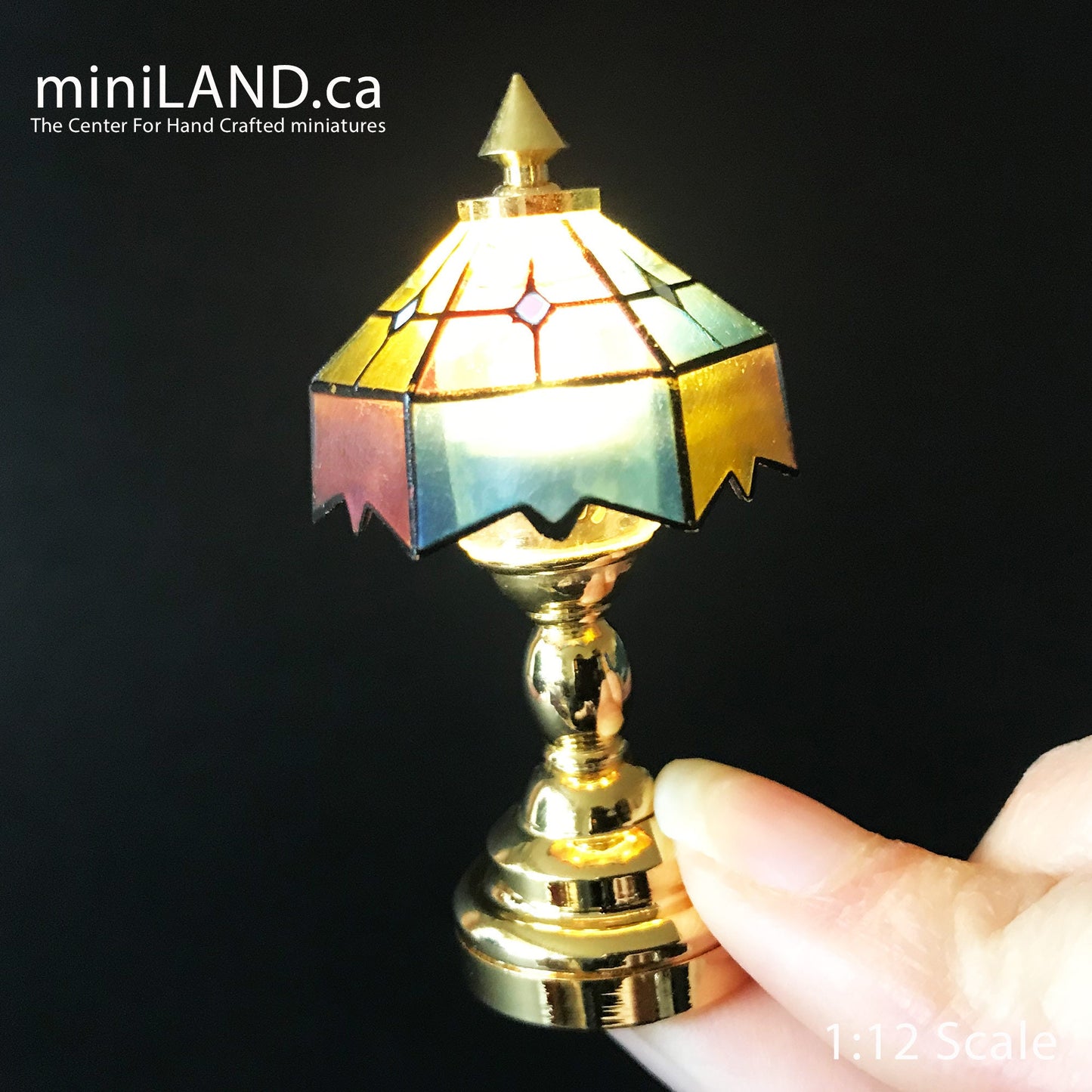 Colored Brass Tiffany lamp LED Super bright with On/off switch for Dollhouse miniature 1:12 scale colorful