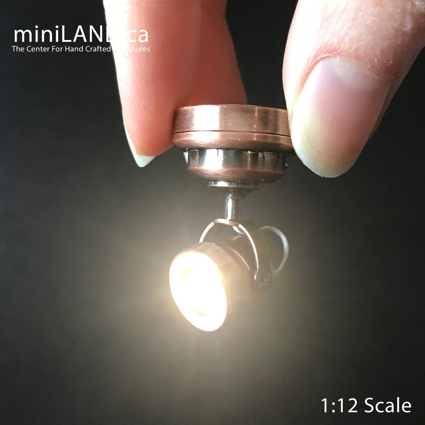 Miniature spot   COPPER Lamp  with on/off switch for 1:12 scale dollhouse miniatures Led Battery Light