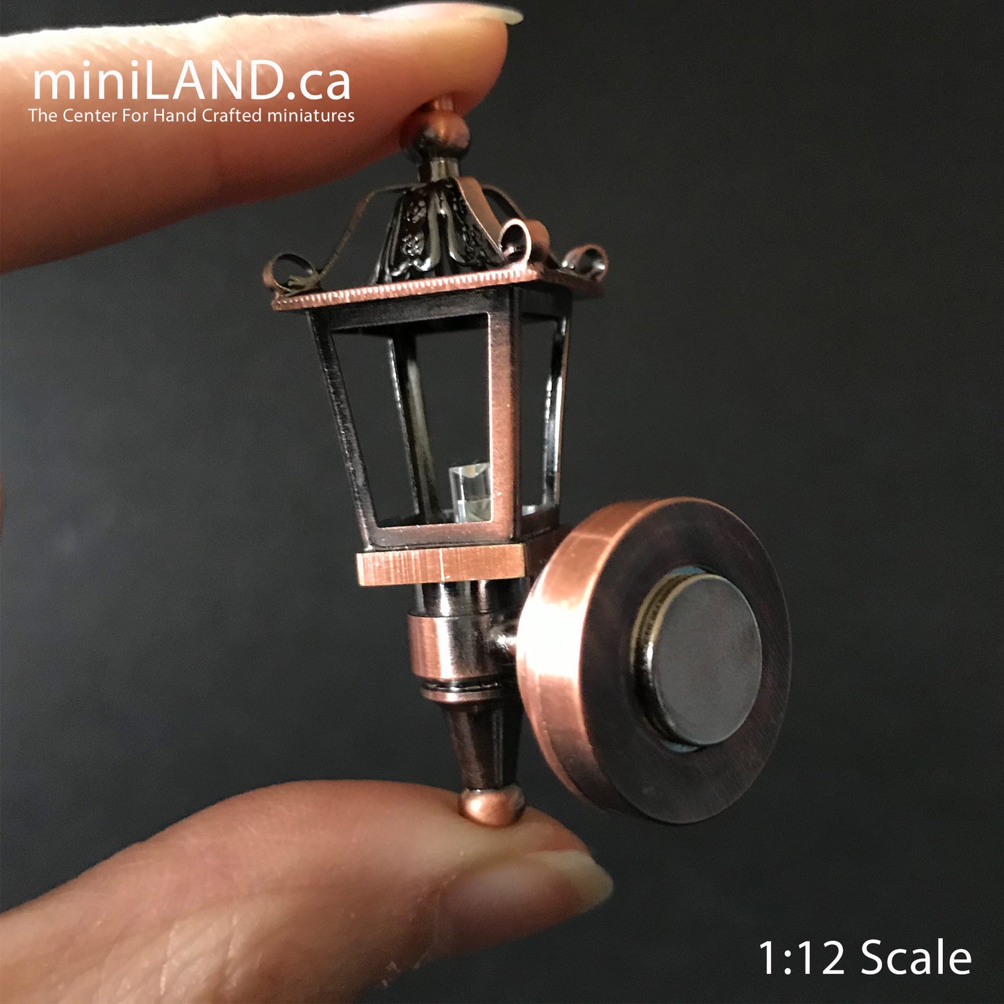 Copper Victorian Carriage Lamp Sconce Super bright LED light with On/off switch for 1:12 dollhouse miniature outdoor