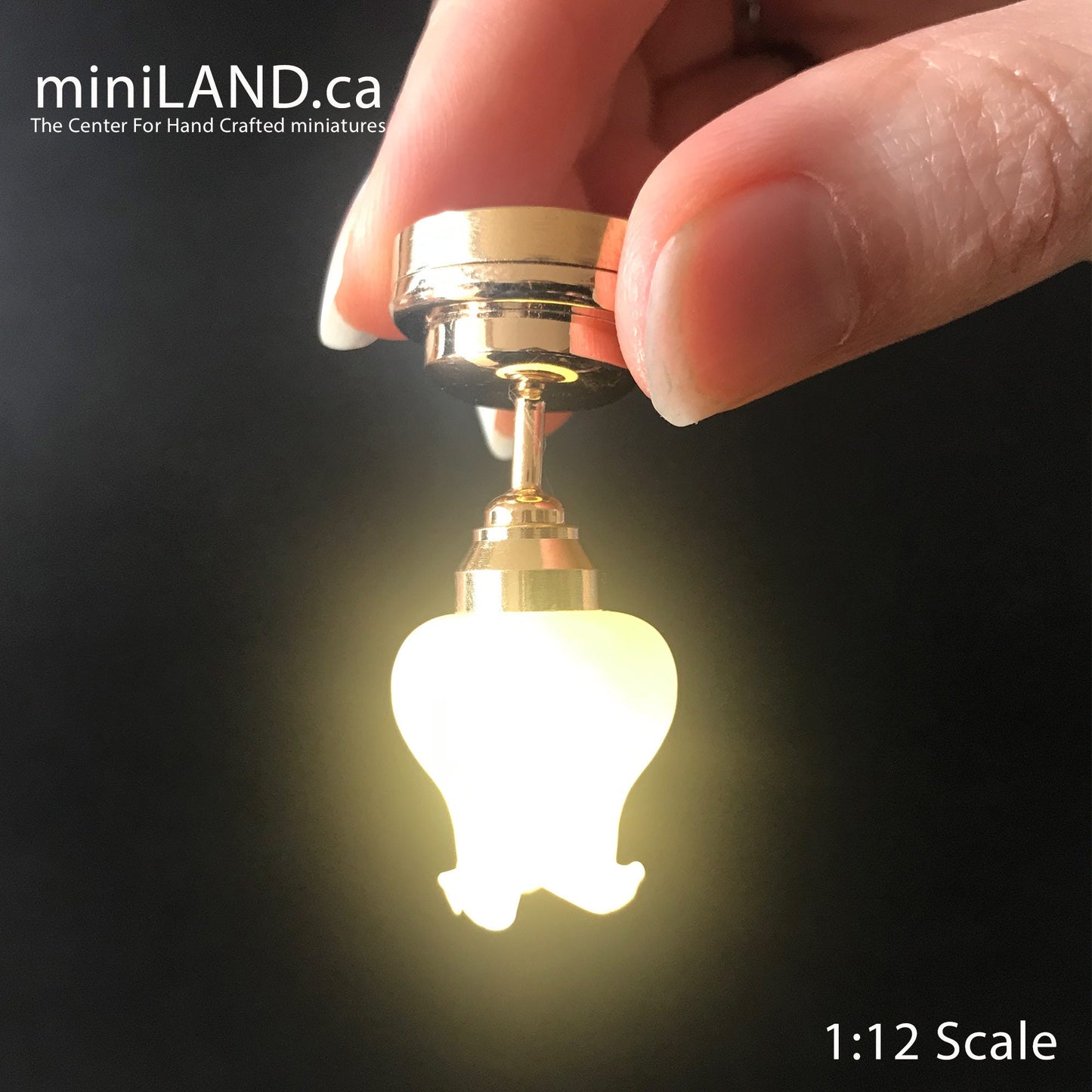 Plafonnier LED tulipe en laiton Sm Frost super lumineux avec interrupteur marche/arrêt pour maison de poupée miniature échelle 1:12