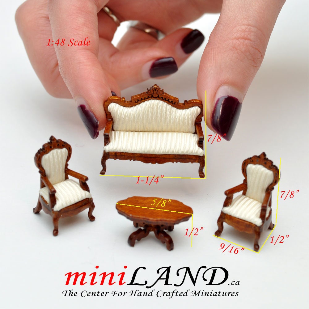 1:48 1/4" quarter scale Victorian living room set 4pcs Top quality Walnut dollhouse miniature Q6770 w WN