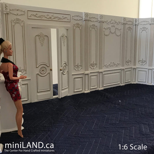 White French Royal Paneling Components  1:6 scale - fireplace panel, door panel, wall panel and column connectors - Handmade limited edition