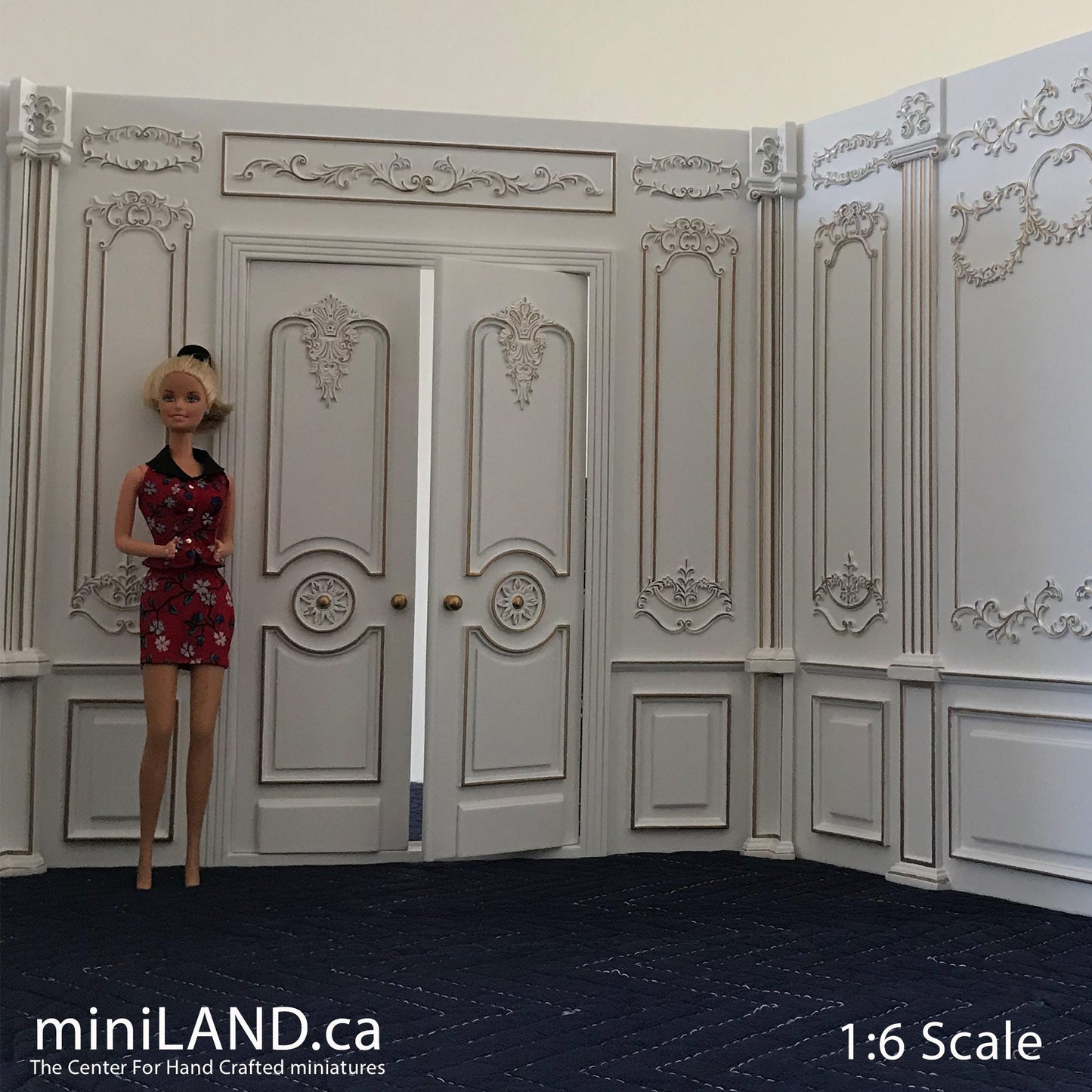 White French Royal Paneling Components  1:6 scale - fireplace panel, door panel, wall panel and column connectors - Handmade limited edition
