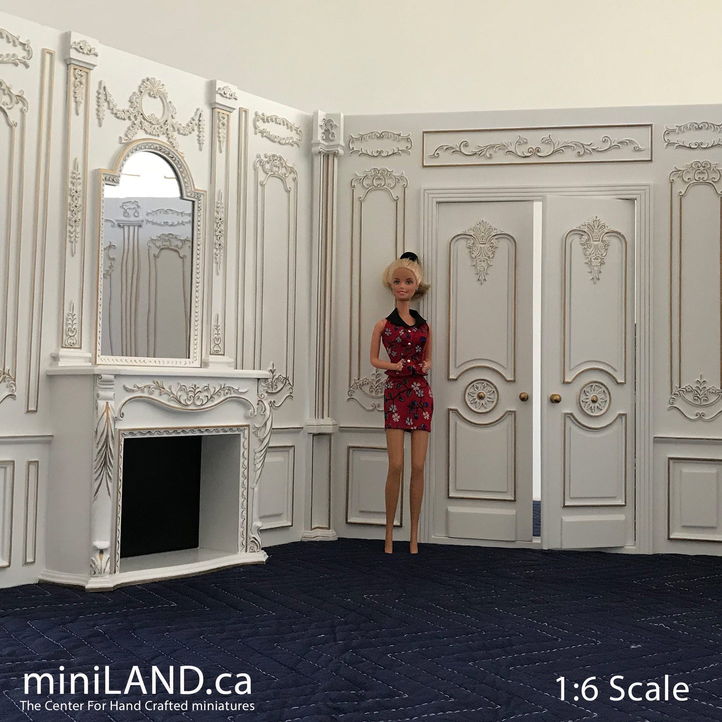 White French Royal Paneling Components  1:6 scale - fireplace panel, door panel, wall panel and column connectors - Handmade limited edition