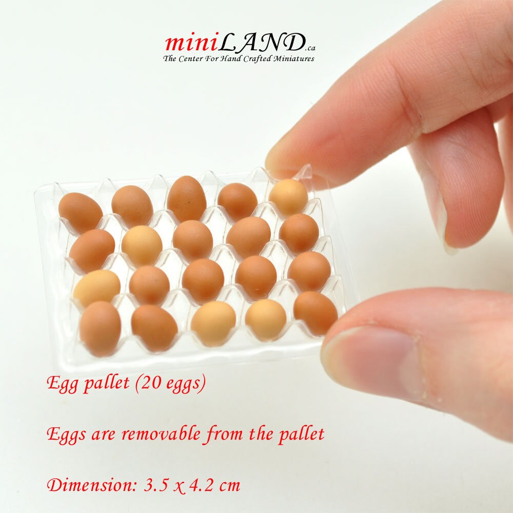 Egg pallet with loose eggs for dollhouse miniature 1:12 scale brown or white eggs chicken kitchen grocery farm