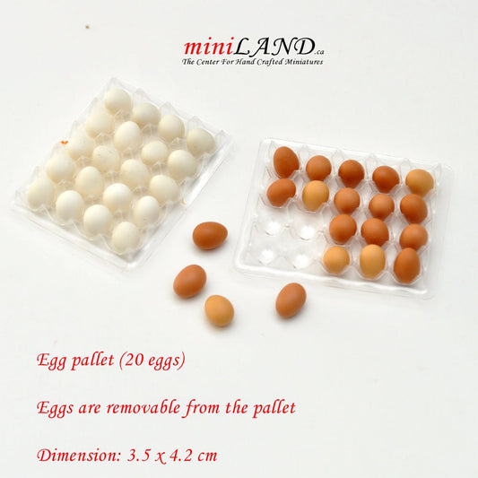 Egg pallet with loose eggs for dollhouse miniature 1:12 scale brown or white eggs chicken kitchen grocery farm