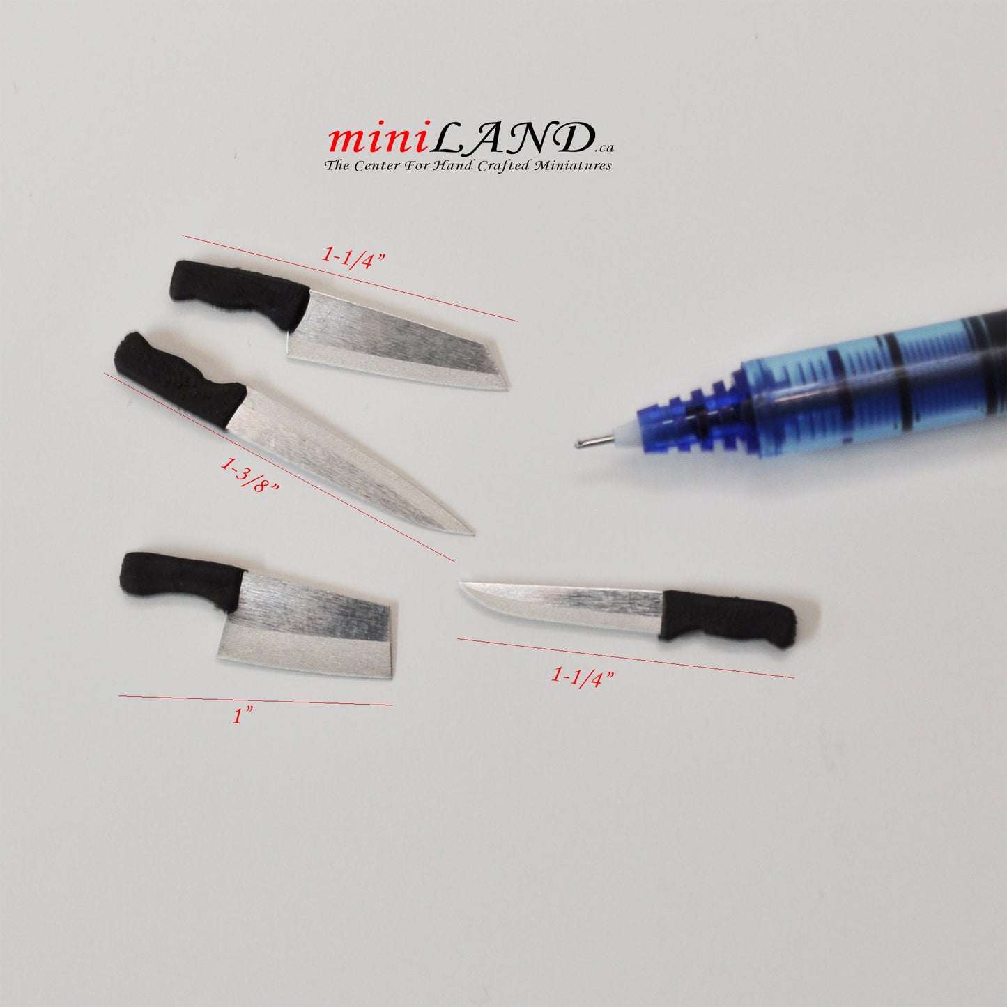 A set of four or five metal kitchen chef knives1:12 Scale dollhouse miniature handmade food KNF1 knife