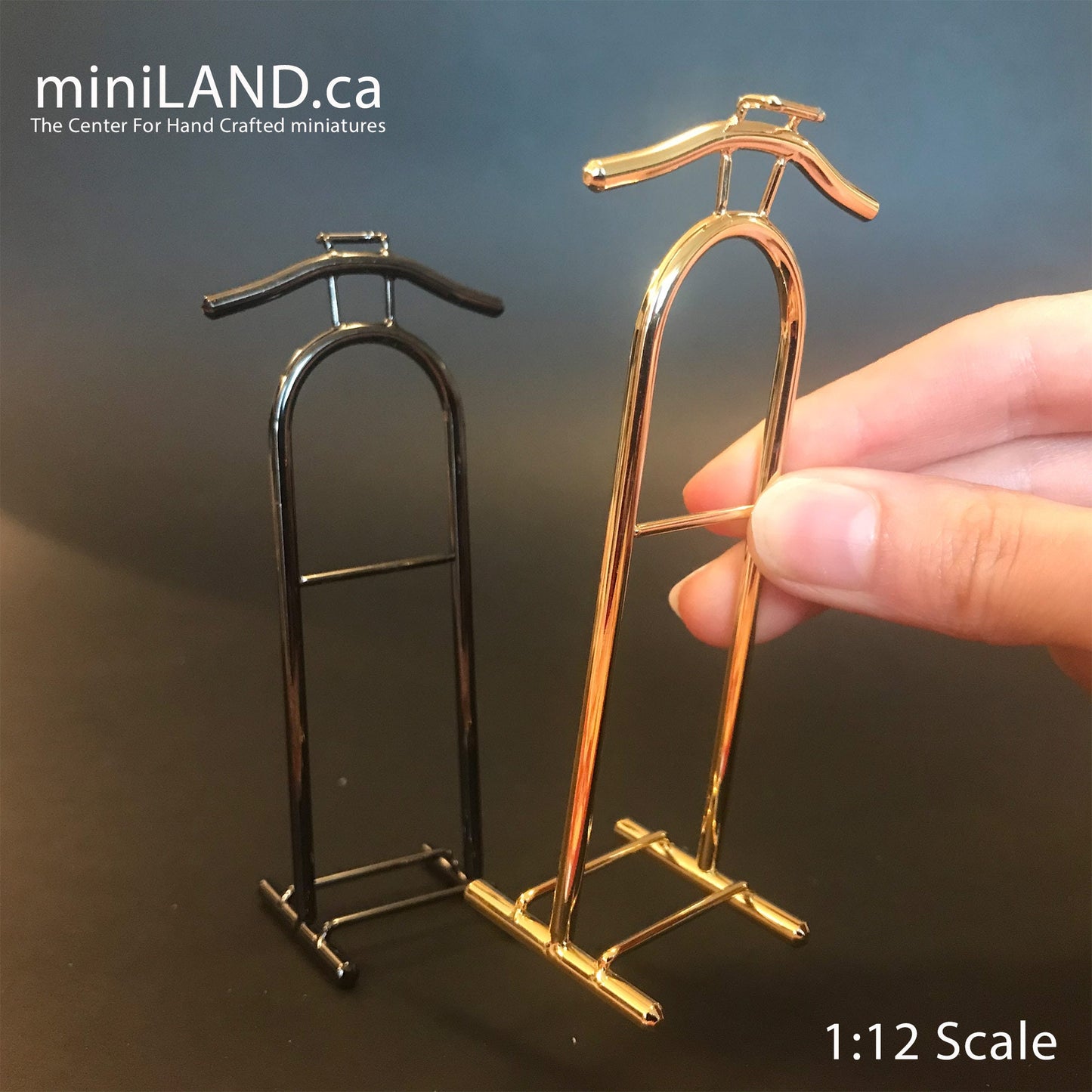 Valet stand for Dollhouse miniature 1:12 scale mini clothes hanger gold rack FA031160 Brass and gunmetal Black Hanging Hotel