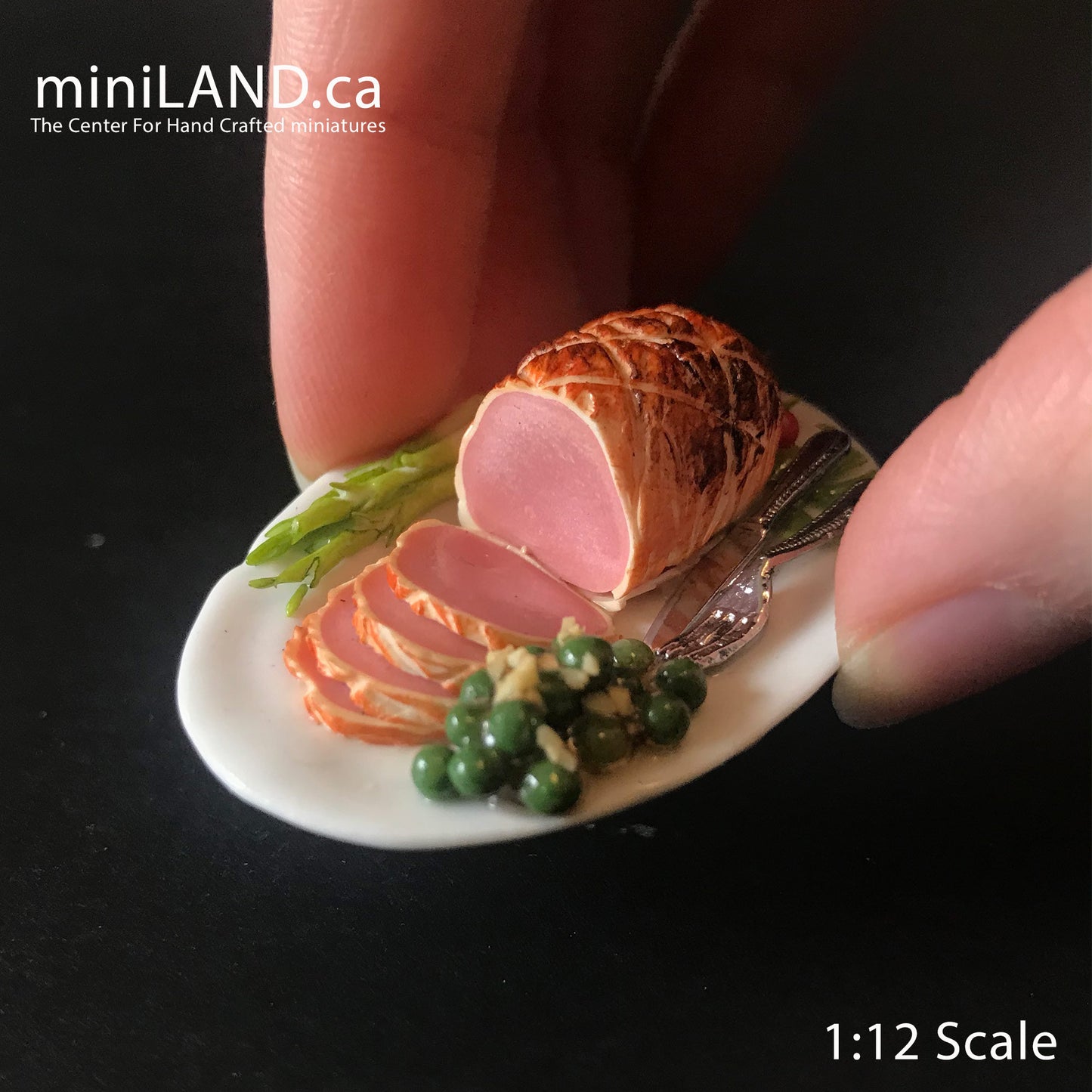 Ham dinner dish Platter meal family style christmas easter dollhouse miniature 1:12 scale handmade FN10