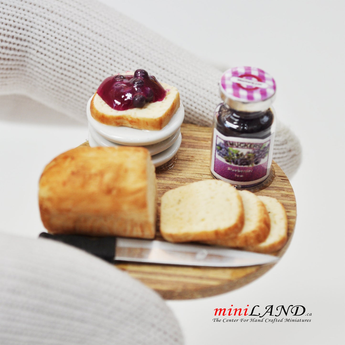Bread with jam breakfast on wooden tray  1:12 Scale dollhouse miniature handmade food toast - choice of 3 jams!