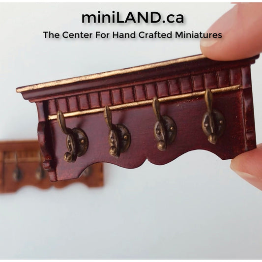 Victorian Wooden Mahogany Coat rack metal hangers for 1:12 dollhouse miniature
