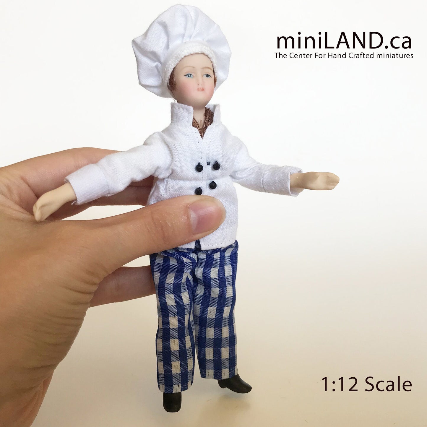 Bendable Doll for 1:12 Dollhouse - Chef Cook food miniature mini porcelain with bending parts for position positioning bend dolls