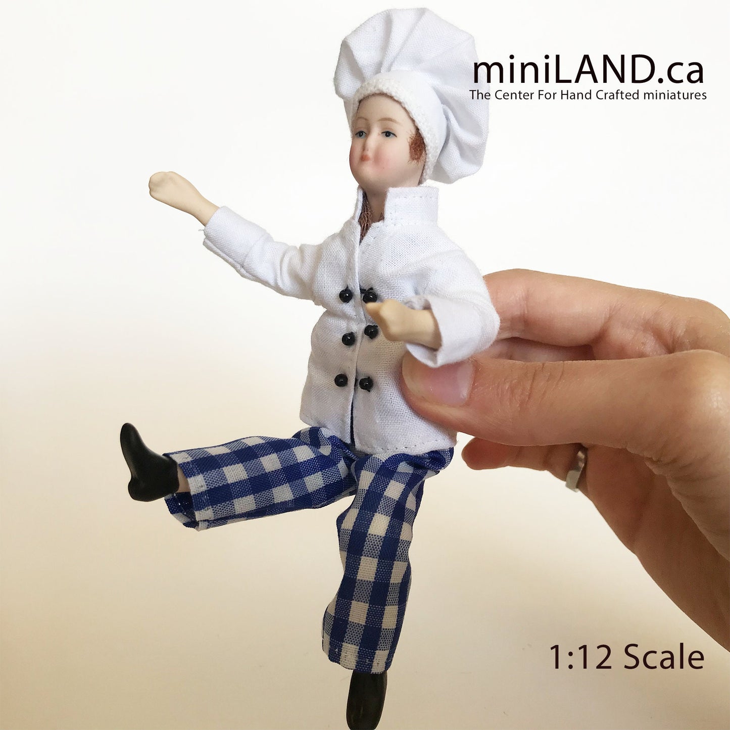 Bendable Doll for 1:12 Dollhouse - Chef Cook food miniature mini porcelain with bending parts for position positioning bend dolls