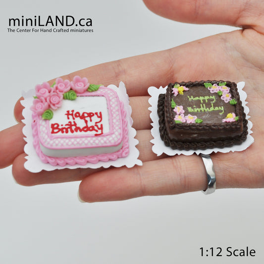 Birthday Cake - sheet dessert for 1:12 miniature dollhouse - 2 options chocolate or vanilla