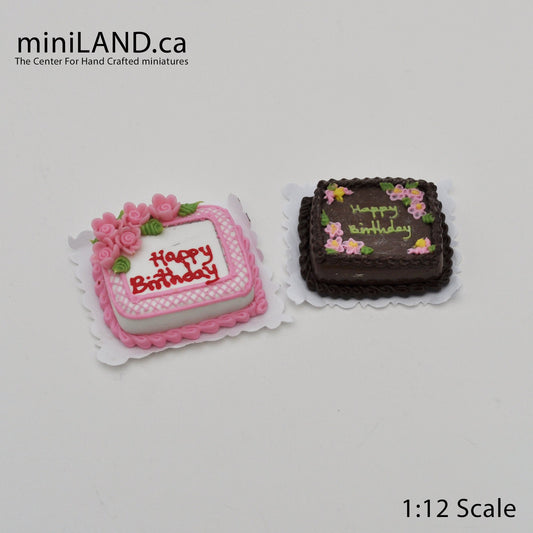 Birthday Cake - sheet dessert for 1:12 miniature dollhouse - 2 options chocolate or vanilla