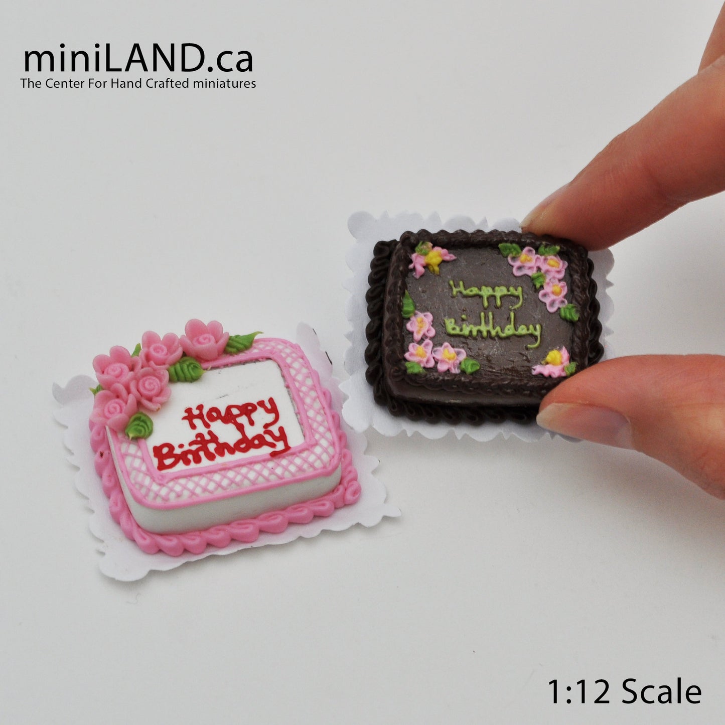 Birthday Cake - sheet dessert for 1:12 miniature dollhouse - 2 options chocolate or vanilla