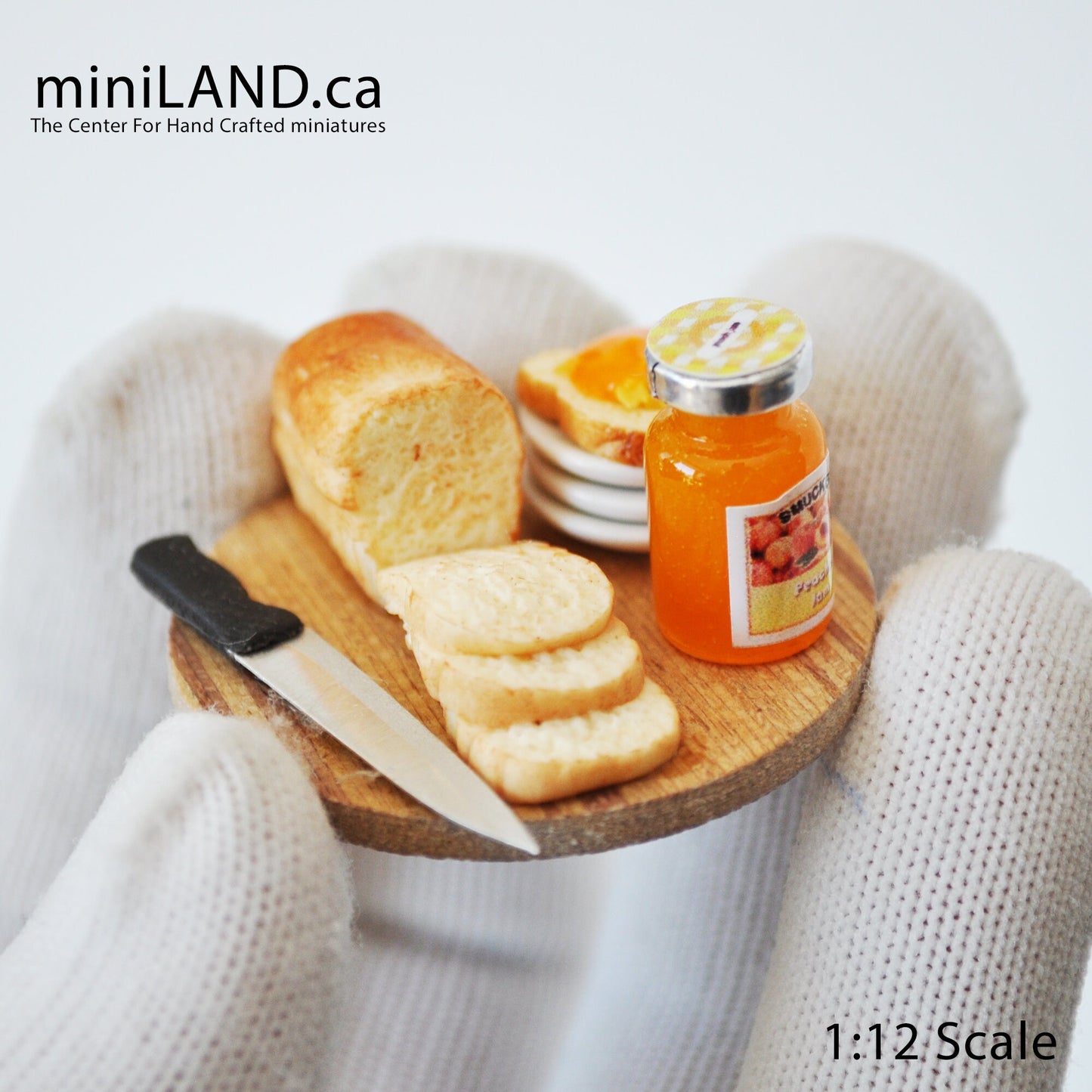 Bread with jam breakfast on wooden tray  1:12 Scale dollhouse miniature handmade food toast - choice of 3 jams!