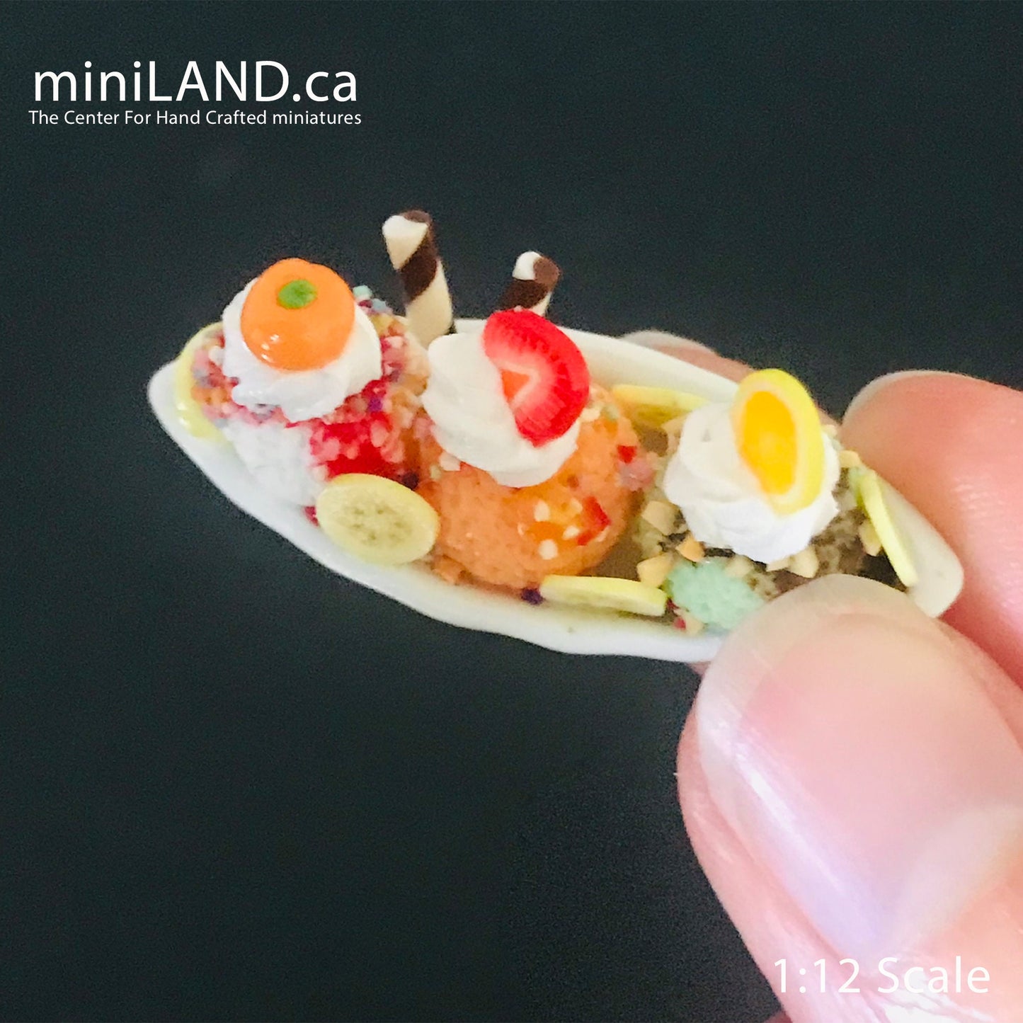 Ice cream boat platter for Doll 1-6  or large 1-12 scale CHOOSE from 4 kinds - banana split - playhouse - miniature