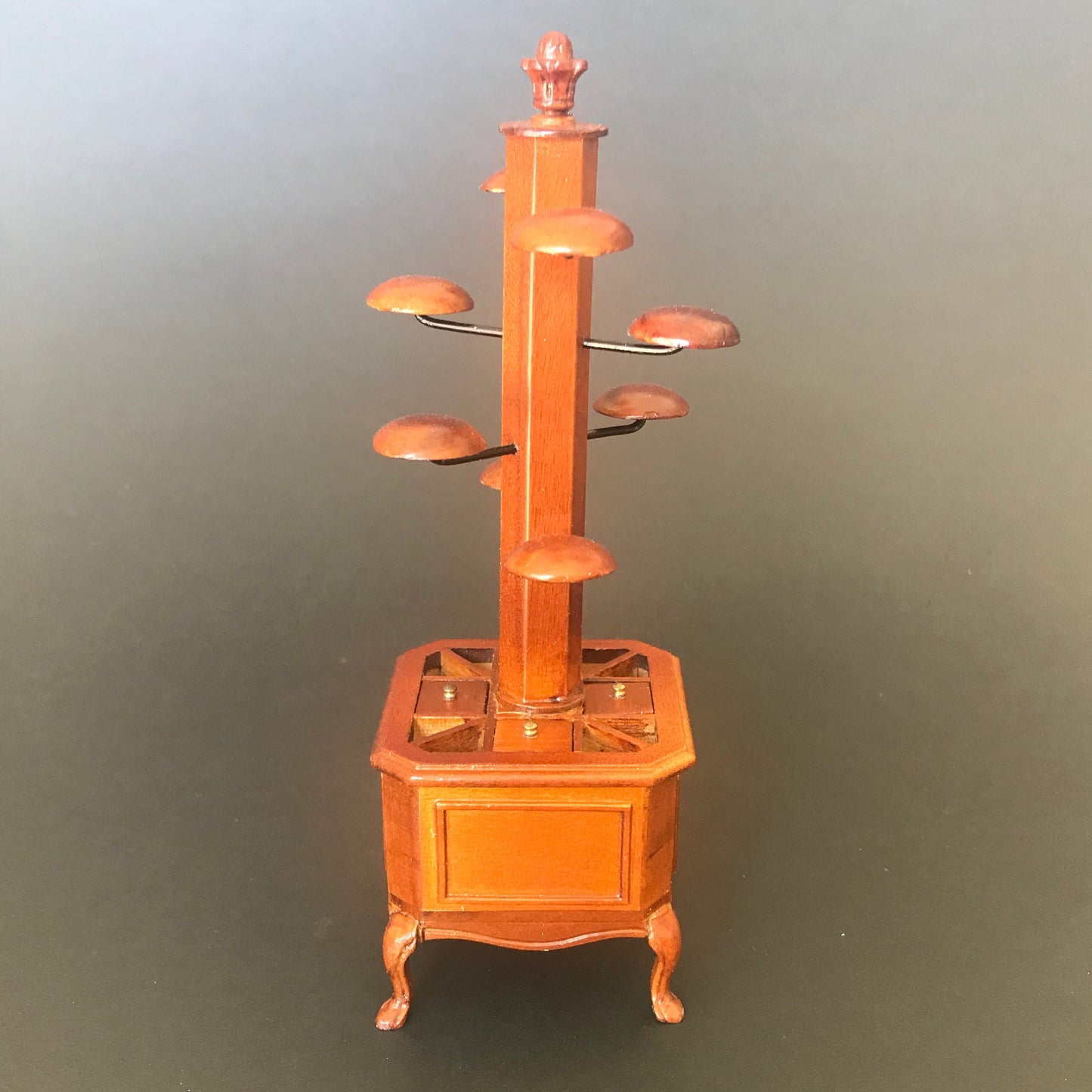Victorian hats scarves and gloves display rack stand 6"H dollhouse miniature 1:12 scale walnut 0659-4