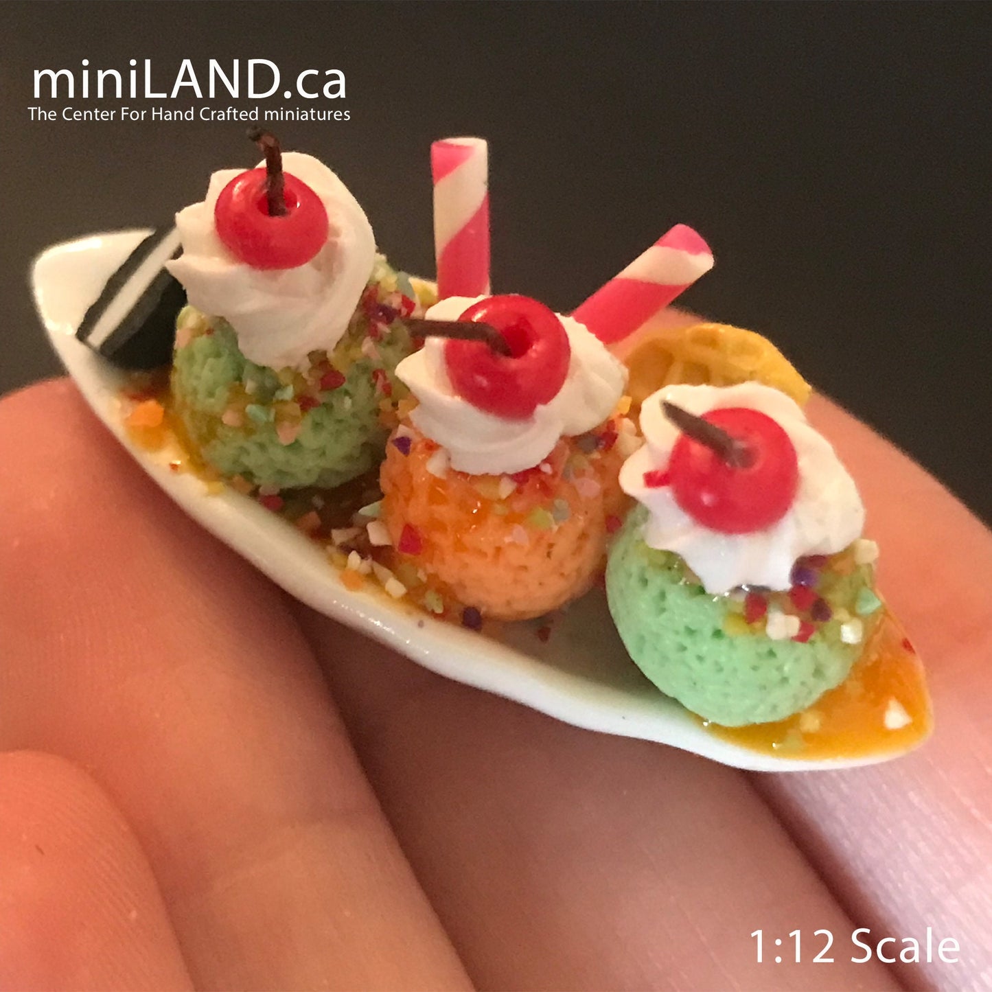 Ice cream boat platter for Doll 1-6  or large 1-12 scale CHOOSE from 4 kinds - banana split - playhouse - miniature