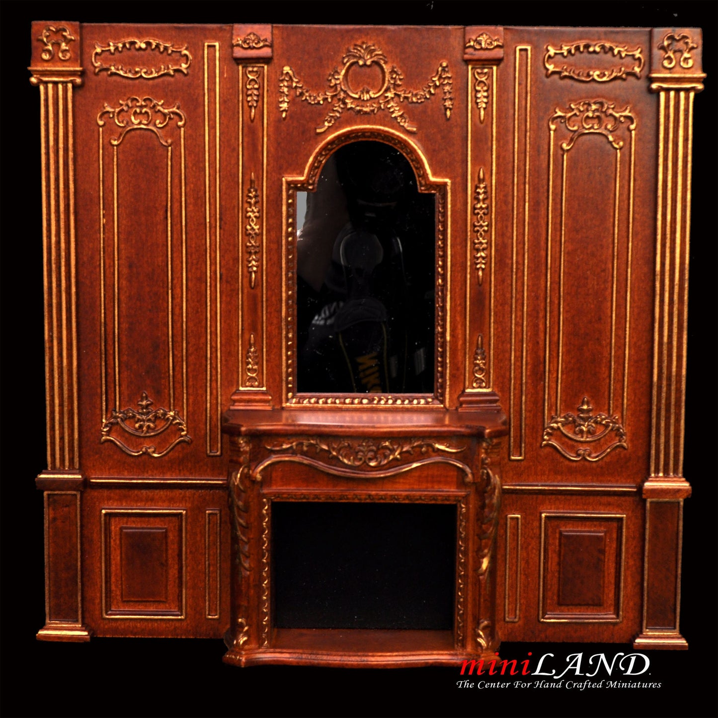 Fireplace panel - Royal Paneling line walnut with gold for 1:12 dollhouse miniature wall panel