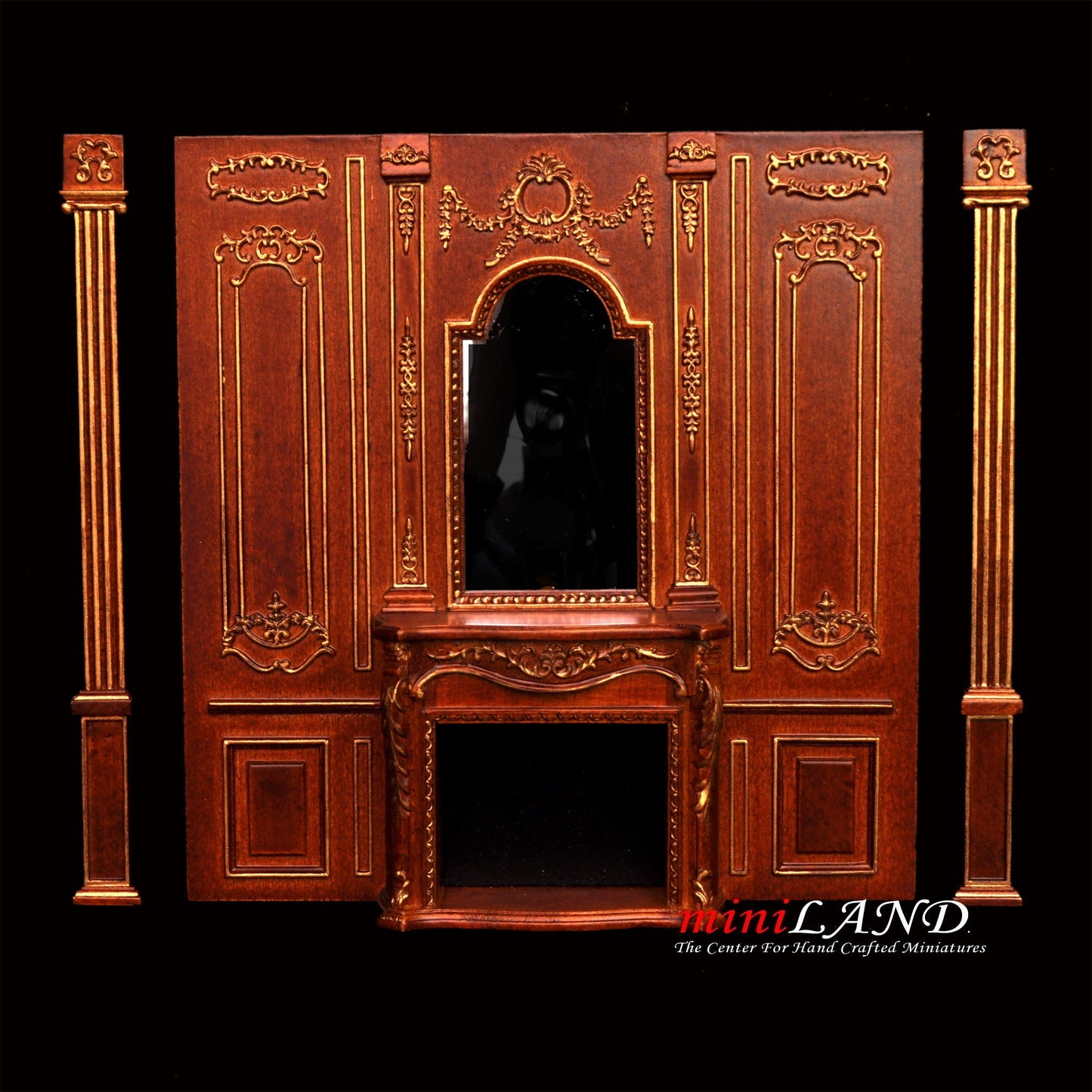 Fireplace panel - Royal Paneling line walnut with gold for 1:12 dollhouse miniature wall panel