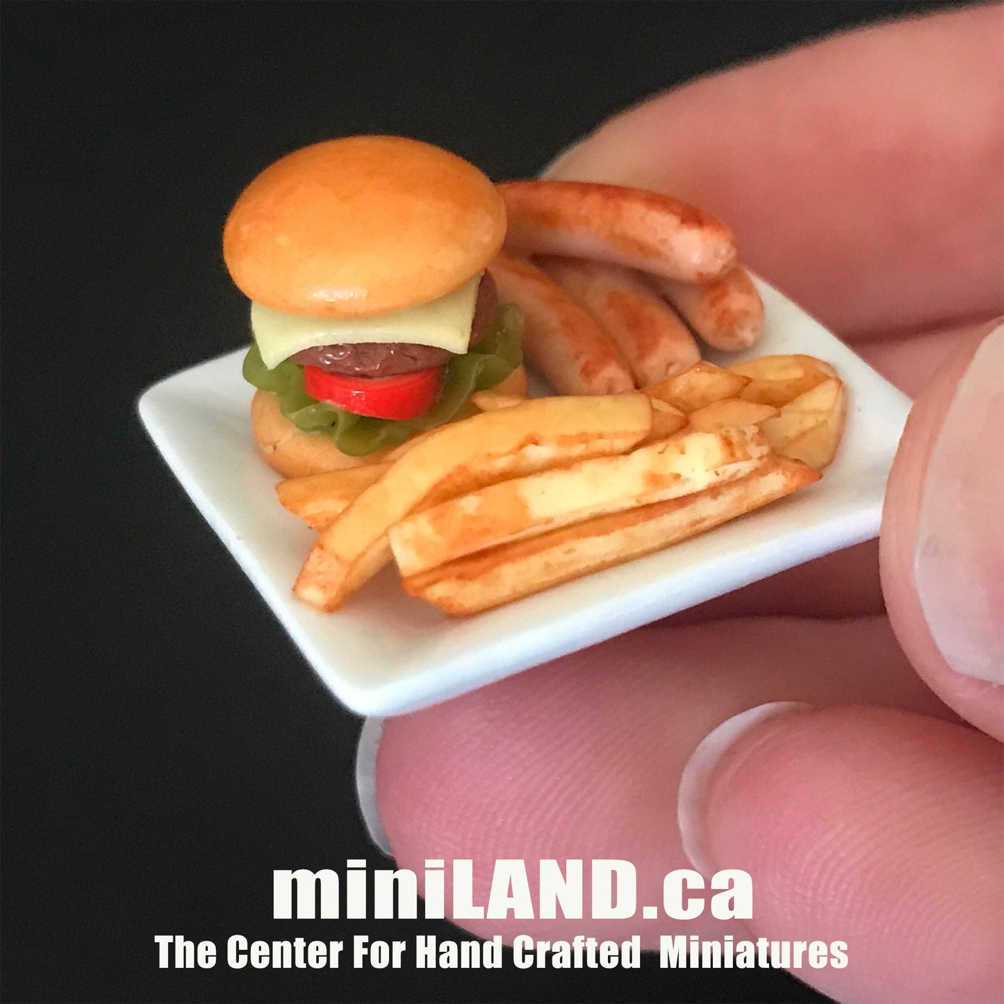 Handmade Full English Breakfast Plate Bacon Sausage bread  sandwich fries sausage Hamburger 1:12 scale dollhouse miniature food dish