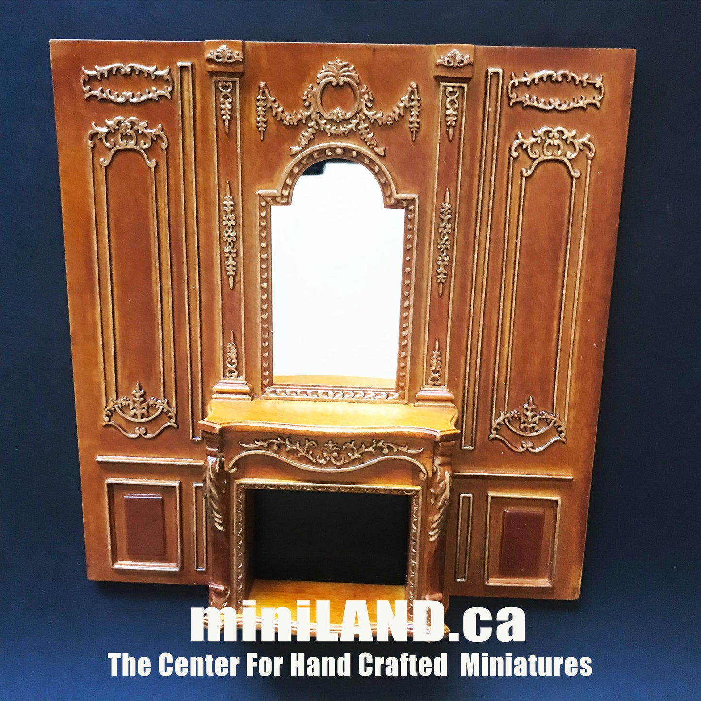 Fireplace panel - Royal Paneling line walnut with gold for 1:12 dollhouse miniature wall panel