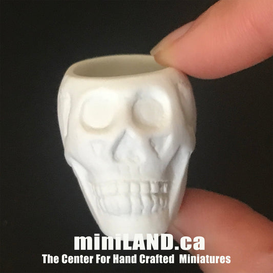 Halloween skull-unglazed Planter Pot Vase Spooky Fall Halloween Décor - 1:12 scale dollhouse miniature