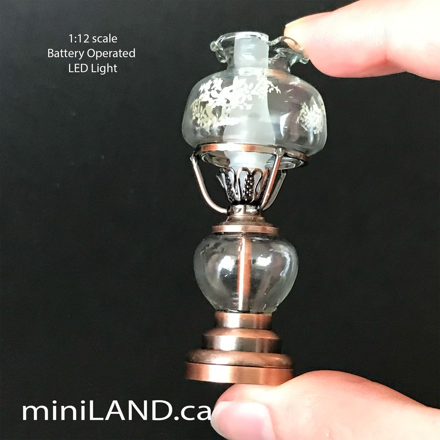 Standing oil lamp light floral glass lampshade battery operated on-off switch for 1:12 dollhouse miniature LED