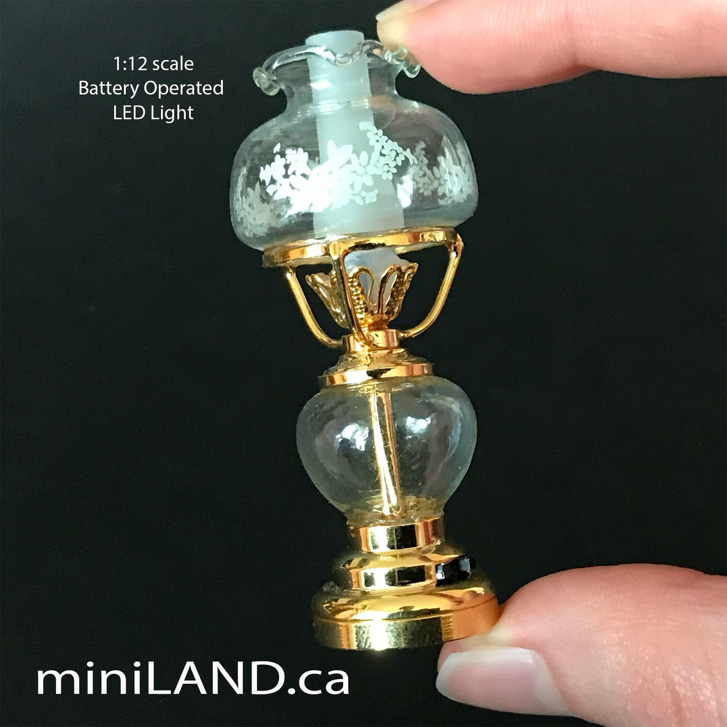 Standing oil lamp light floral glass lampshade battery operated on-off switch for 1:12 dollhouse miniature LED