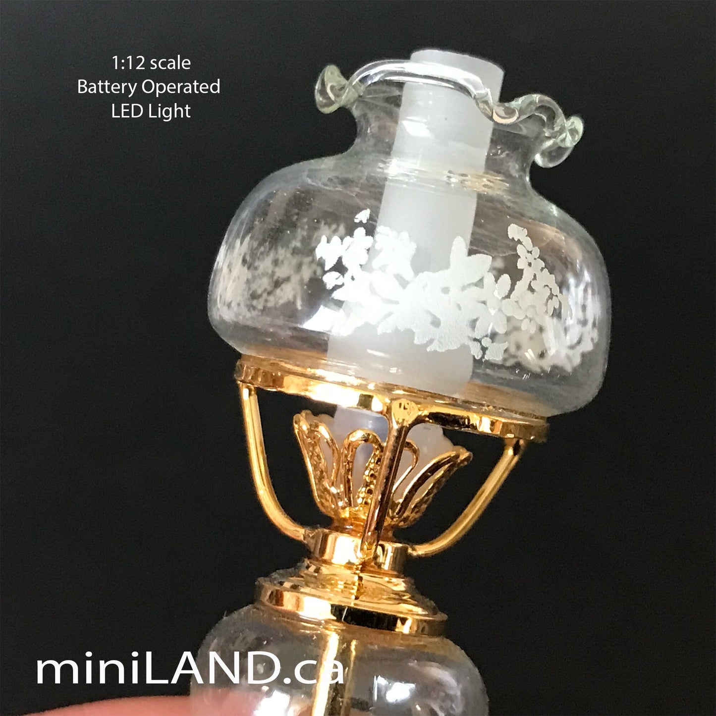 Standing oil lamp light floral glass lampshade battery operated on-off switch for 1:12 dollhouse miniature LED