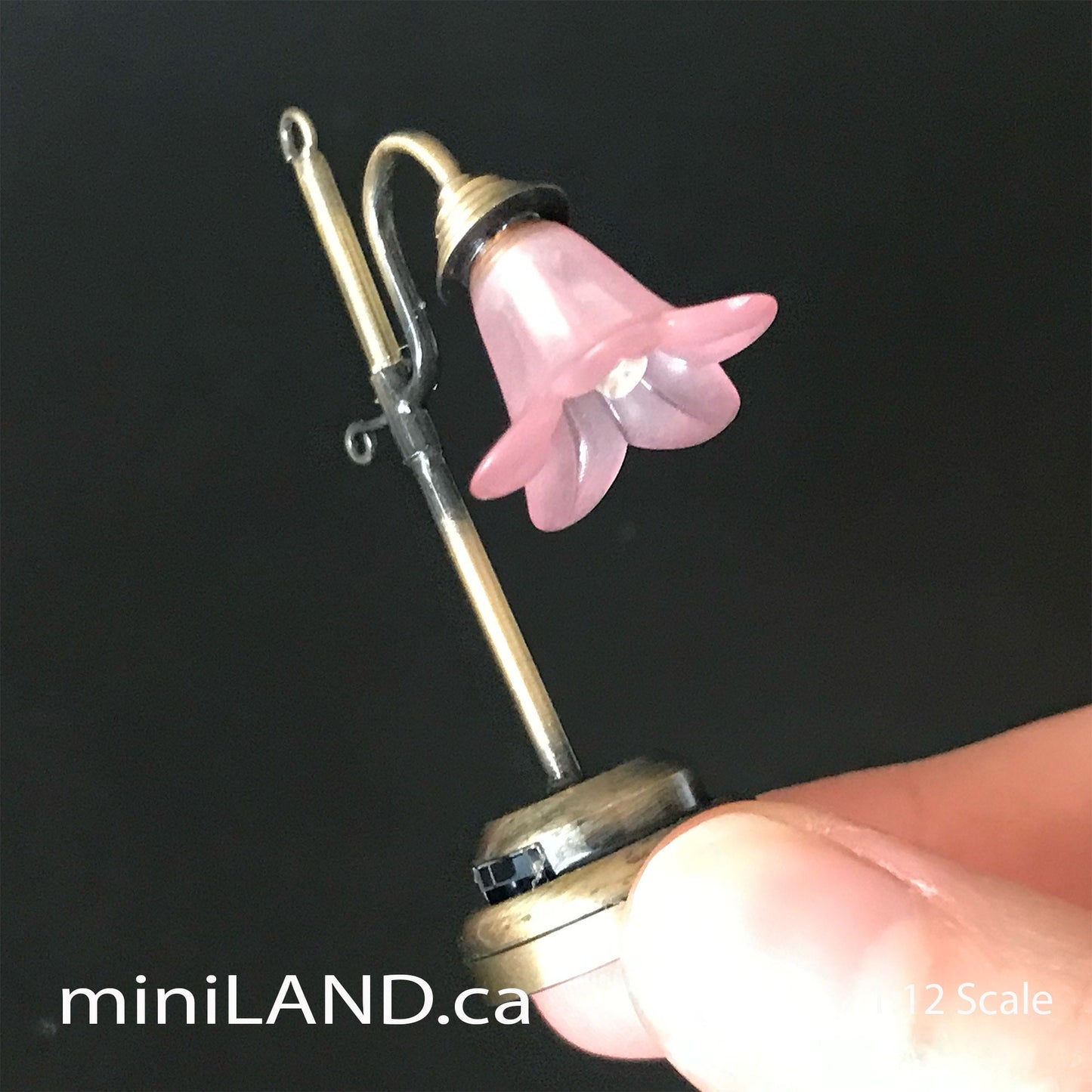 Antique Tulip Table Lamp pink LED Super bright with On/off switch for 1:12 dollhouse miniature old time flower side light