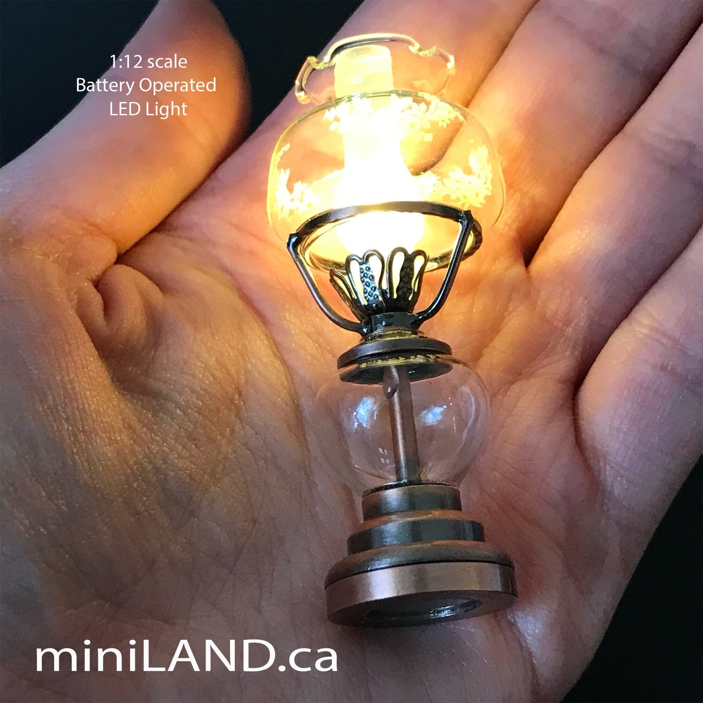 Standing oil lamp light floral glass lampshade battery operated on-off switch for 1:12 dollhouse miniature LED