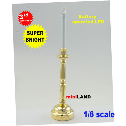 Bras (Gold) Candlestick lamp LED Super bright with On/off switch for 1:6 dollhouse miniature candle stick candle