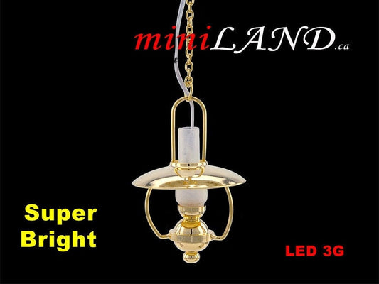 Lampe à huile miniature à LED suspendue en laiton avec interrupteur marche/arrêt pour maison de poupée miniature à l'échelle 1:12