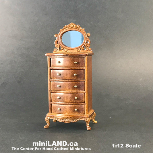 Commode haute, commode, table, commode, 1:12, maison de poupée miniature, tiroirs, miroir, bois WN